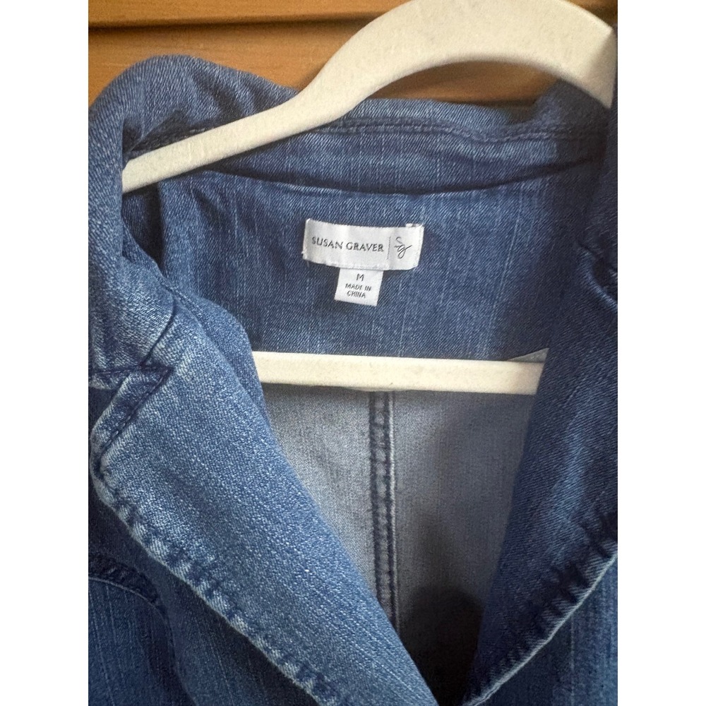 Susan Graver Denim Blazer Jacket Medium Wash Blue Button Front Womens Size M - Picture 2 of 4
